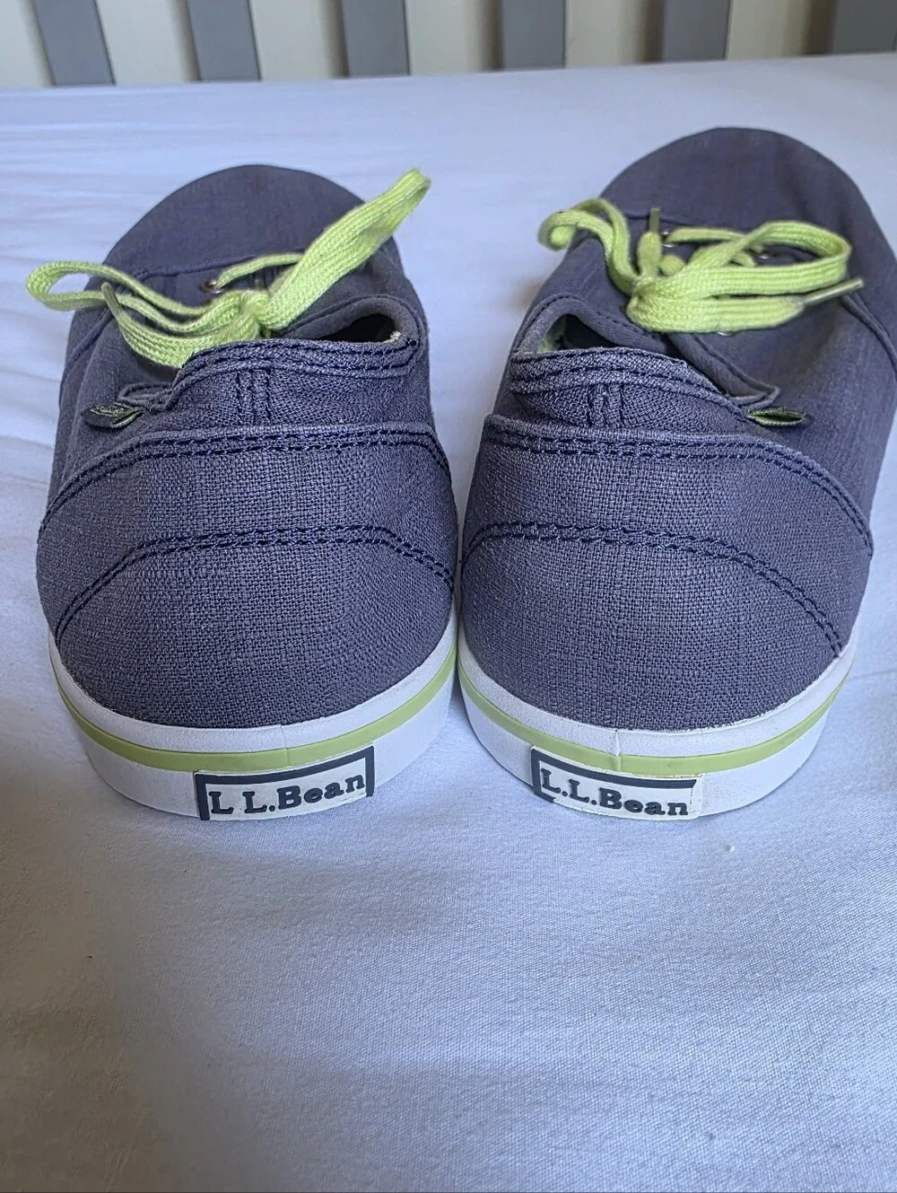L.L. Bean Navy Womens Canvas Sneakers with Lime Contrast Laces Size 7.5